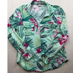 Tommy Bahama Womens Tropical Hibiscus Cotton Button Down Shirt M Boho Coastal
